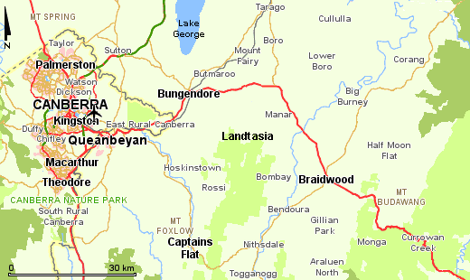 Landtasia Organic Farms is located halfway between the NSW Southern Tableland villages of Bungendore and Braidwood, 40 km due east of Parliament House in Canberra.